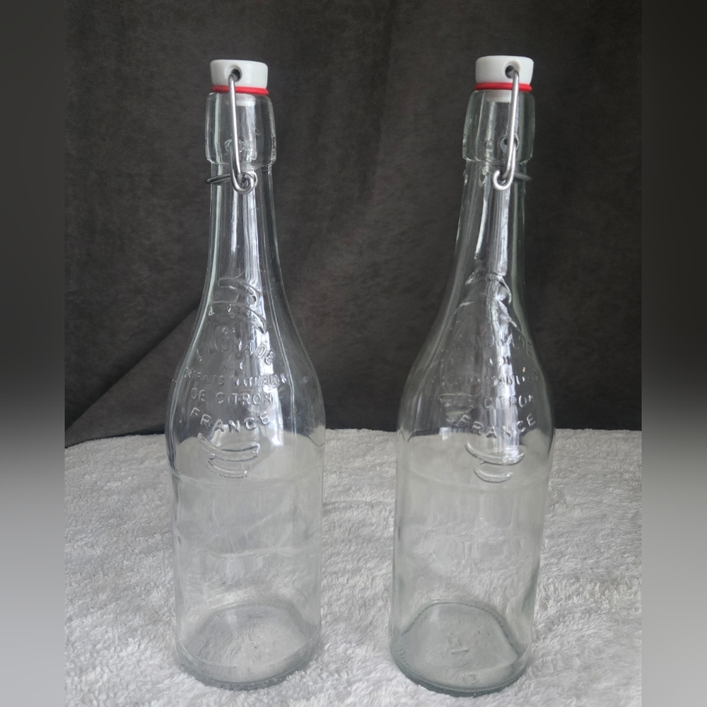 Vintage Geyer Freres Clear Glass Swing Top Bottles